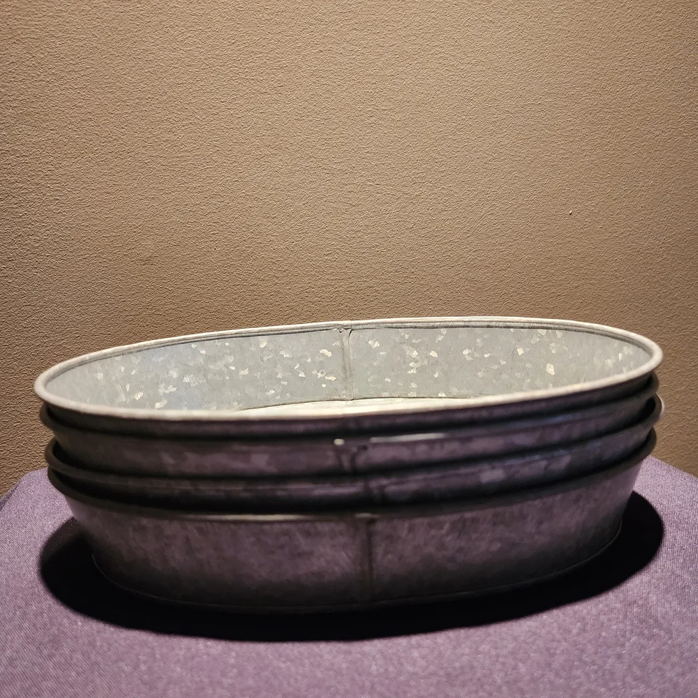 4 Galvanized Metal Oval Hot Dog Baskets